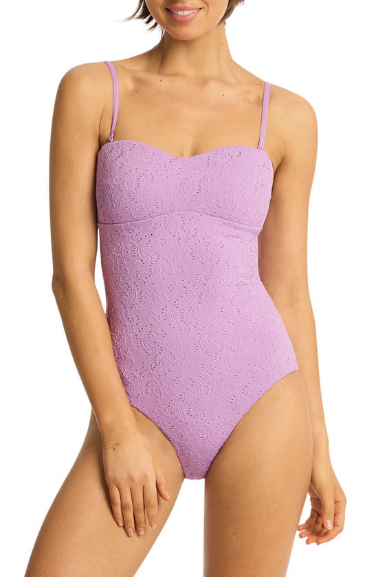 Sea Level Interlace Seamless Bandeau One-piece Swimsuit In Lavender