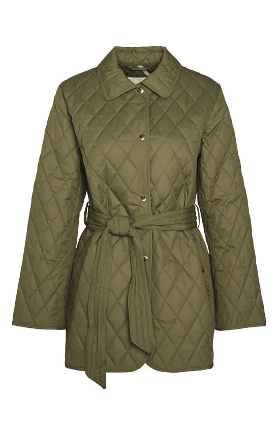 Shop Barbour Reil Quilted Belted Recycled Polyester Jacket In Burnt Olive/ Ancient Poplar