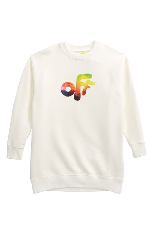 Off-White Kids' Watercolor Rounded Off Logo Sweatshirt Dress in White Multicolor