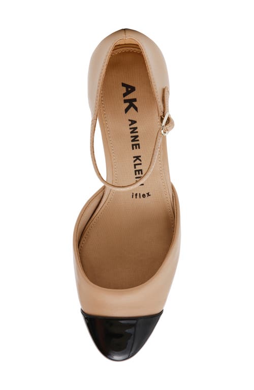 Anne Klein Pearle Womens Faux Leather Ankle Strap Pumps In Biscotti/black