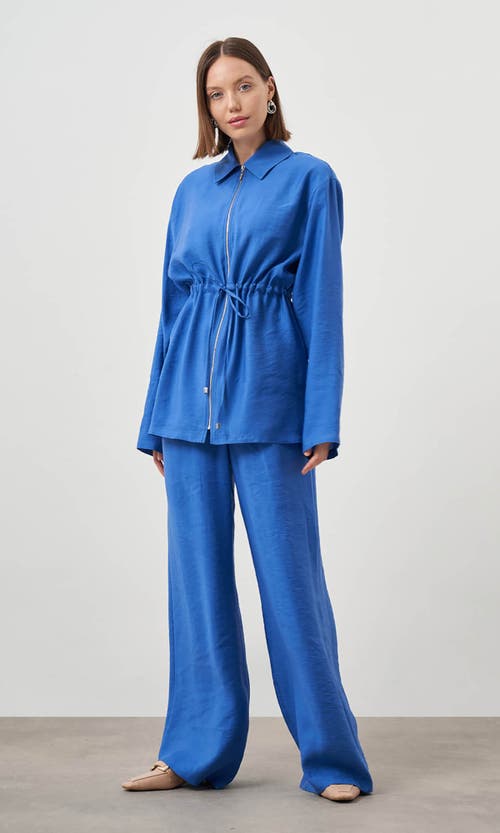 Shop Mizalle Cinched Waist Shirt Jacket In Blue