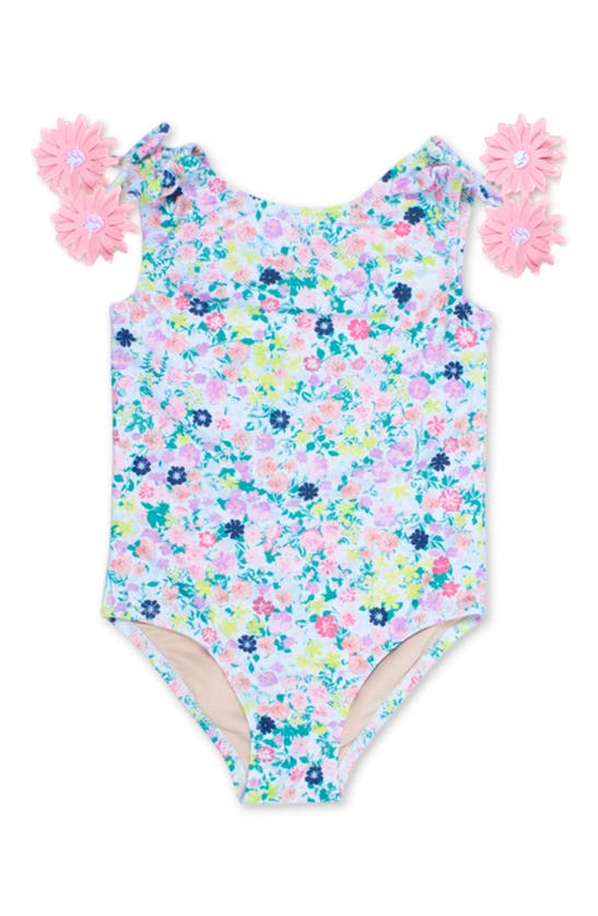 Shop Shade Critters Kids' Flower Print One-piece Swimsuit In Blue Multi