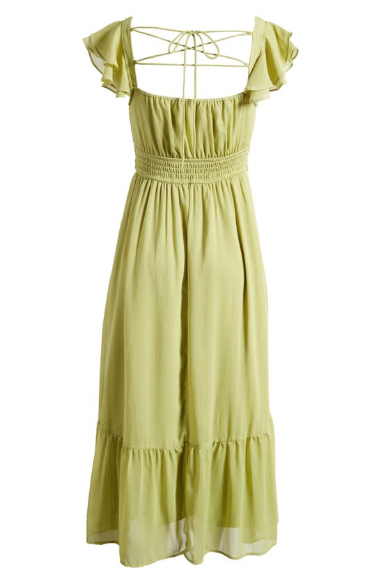 Zoe And Claire V-neck Ruffle Chiffon Midi Dress In Light Green