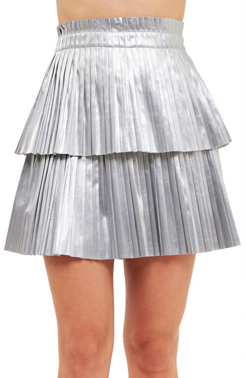 Shop Endless Rose Shiny Pleated Faux Leather Miniskirt In Silver