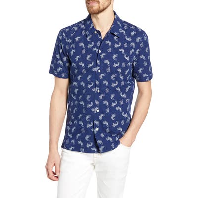 French Connection Koi Print Slim Fit Shirt, Blue