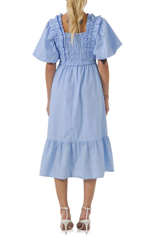 Shop English Factory Ruffle Smocked Cotton Dress In Powder Blue