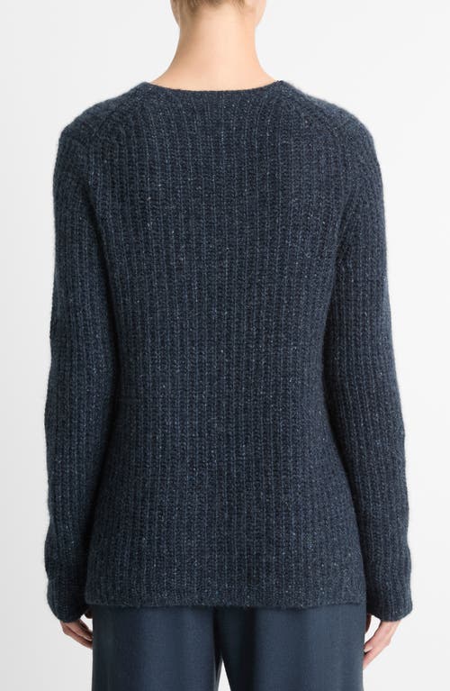 Shop Vince Donegal Tweed Cashmere Rib Tunic Sweater In Indigo Donegal