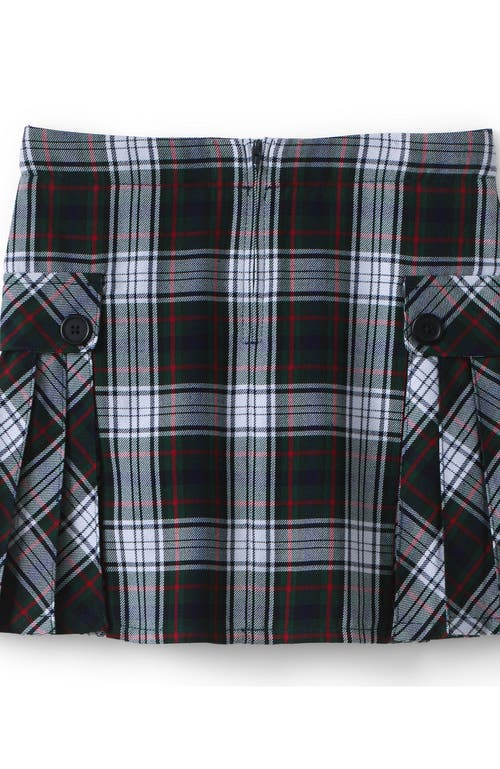 Lands' End School Uniform Girls Side Pleat Plaid Skort Above Knee In Evergreen/white Plaid