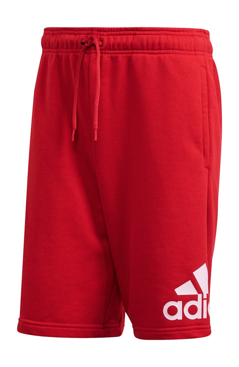 ADIDAS Must Have Badge of Sport Shorts, Main, color, SCARLET/WHITE