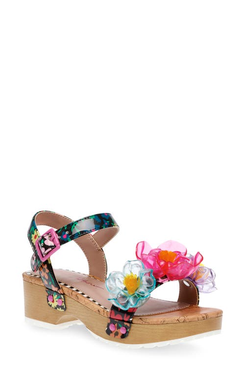Betsey Johnson Little And Big Girls Oakly Clog Sandals With Flower Details In Black/pink Multi