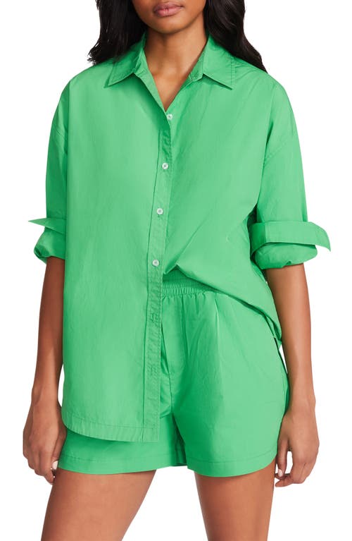 Steve Madden Poppy Oversize Cotton Button-Up Shirt in Bright Green