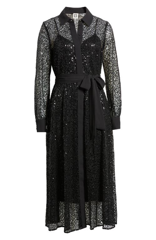 Shop Anne Klein Long Sleeve Sequin Lace Shirtdress In Anne Black