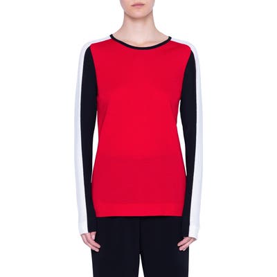 Akris Punto Colorblock Stripe Merino Wool Sweater, Red