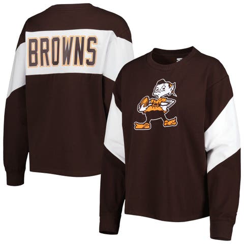 Cleveland Browns Starter Throwback League Raglan Long Sleeve Tri-Blend T- Shirt - Orange/Brown