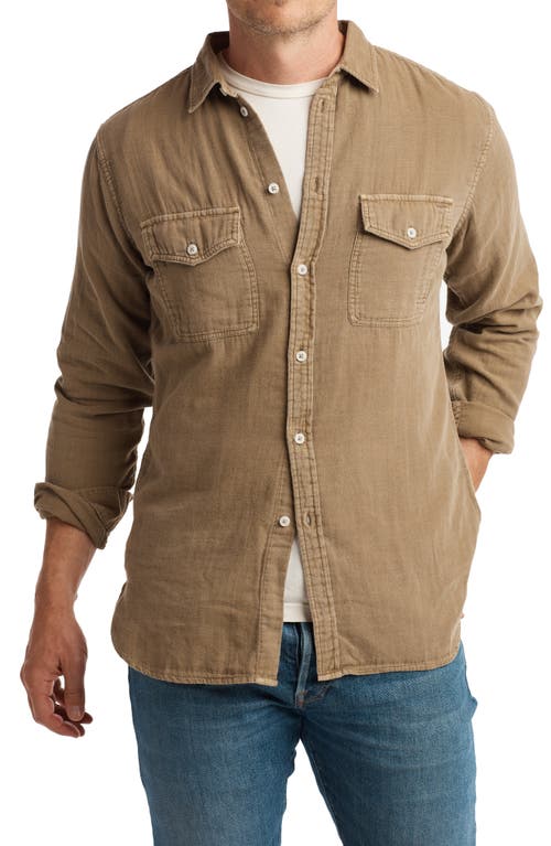 Leeds Double Weave Button-Up Shirt in Stone