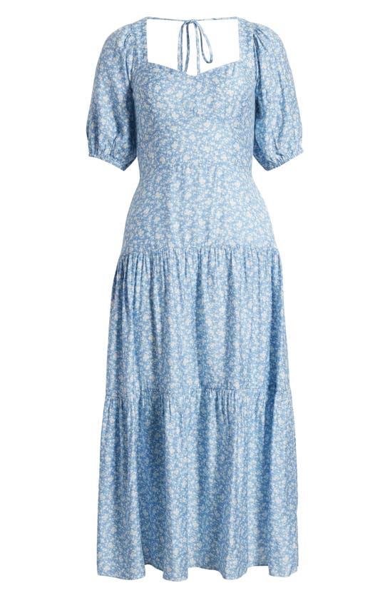 Shop Chelsea28 Floral Tiered Puff Sleeve Maxi Dress In Blue Floral