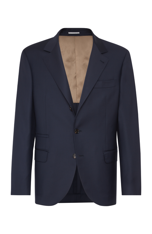 Shop Brunello Cucinelli Super 150s Virgin Wool Four Season Batavia Twill Blazer In Navy Blue