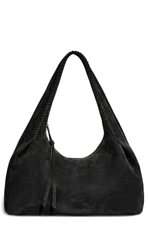 Aura Leather Shoulder Bag in Black Nubuck