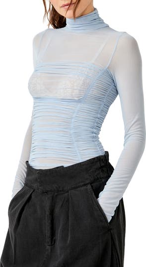 Free People Under It All Ruched Mesh Turtleneck Bodysuit Nordstrom