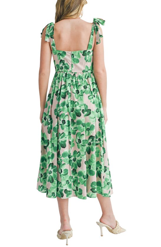 Shop Lush Floral Tie Strap Cotton Sundress In Beige Green Multi
