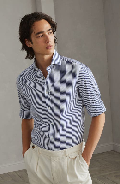 Shop Brunello Cucinelli Striped Poplin Shirt In Blue