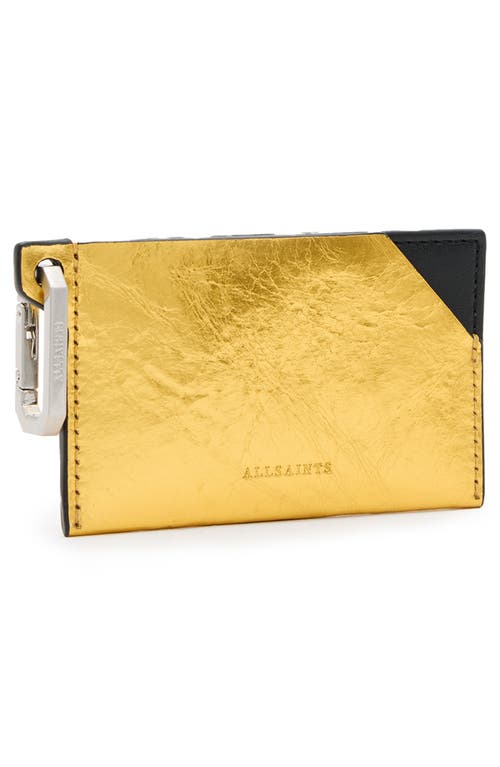 Shop Allsaints Hex Leather Cardholder In Warm Gold