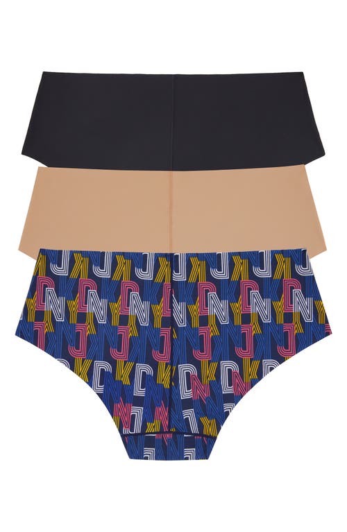 Dkny Litewear Cut Anywhere Assorted 3-pack Hipster Briefs In Black/glow/striped Logo