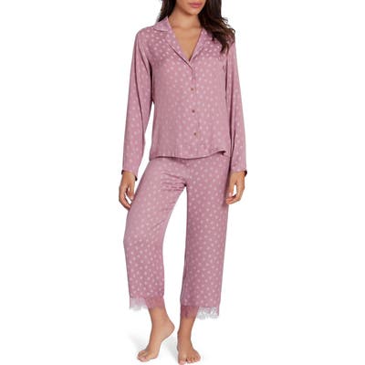 Midnight Bakery Lace Trim Dot Satin Pajamas, Pink