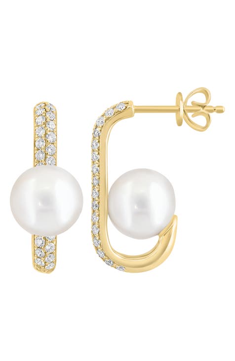 14K Yellow Gold Diamond & Freshwater Pearl Earrings - 0.61 ctw