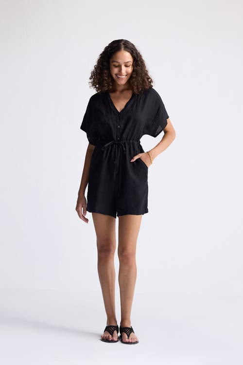 Shop Reistor V Neck Drawstring Romper In Black