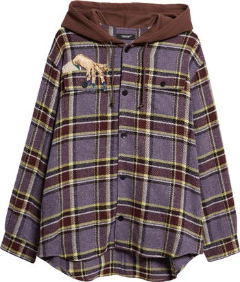 Plaid button up online hoodie