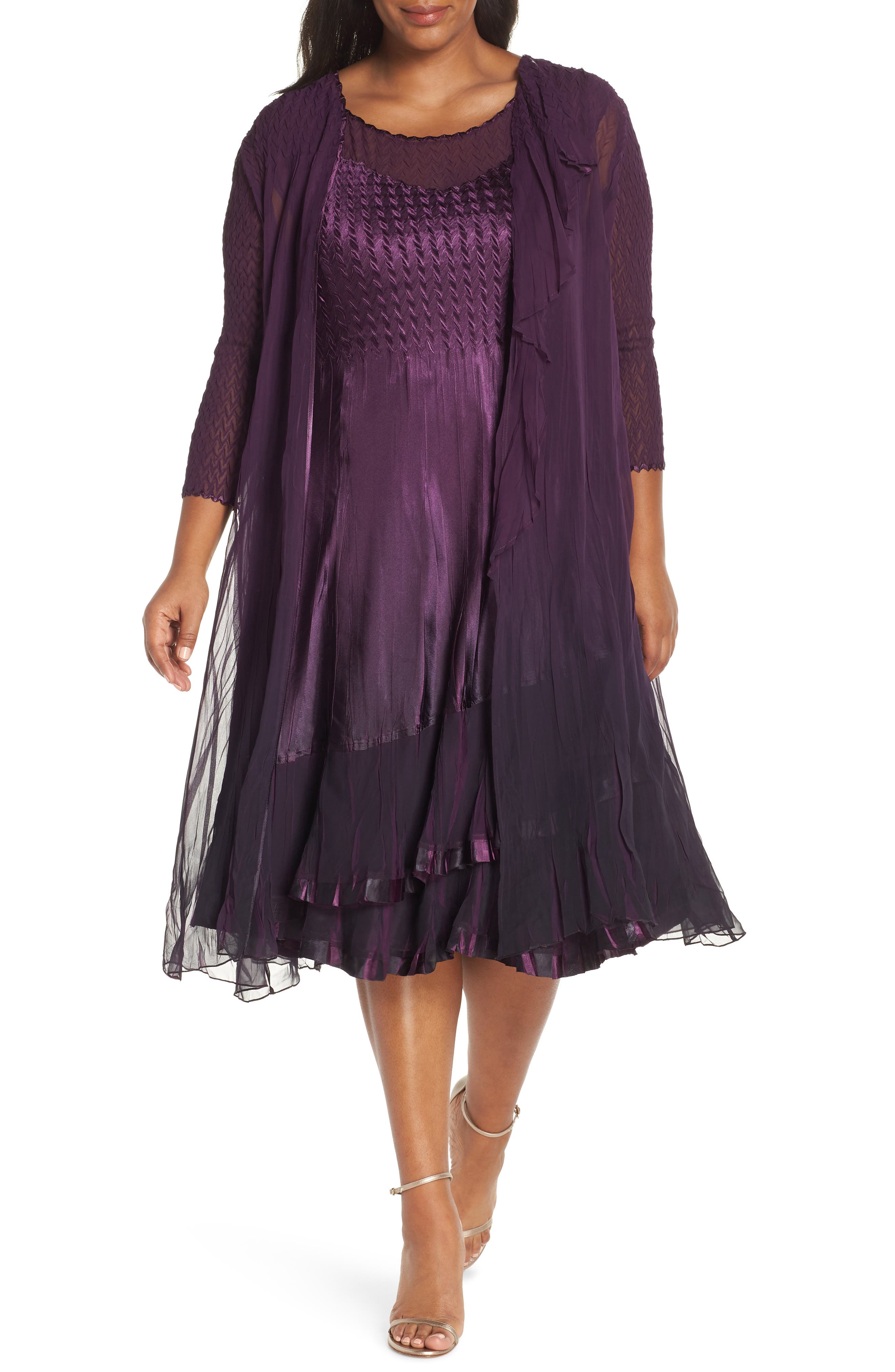 Komarov Cascade Mixed Media Dress with Jacket (Plus Size) Nordstrom