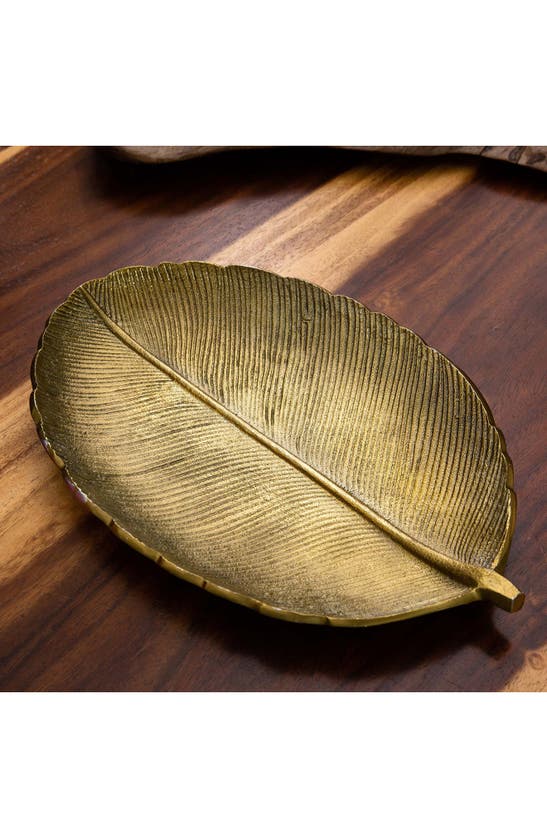 Shop Nearly Natural Leaf Dish Decor In Gold