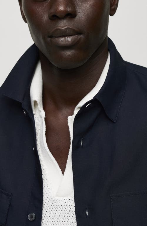 Mango Lyocell & Linen Button-up Overshirt In Dark Navy
