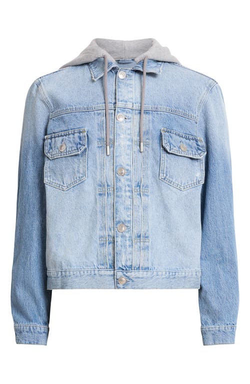 Shop Allsaints Spirit Denim Jacket With Removable Jersey Hood In Indigo Blue