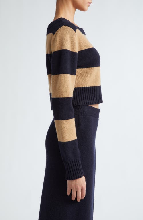 Shop Max Mara Angri Stripe Cashmere Crop Boatneck Sweater In Navy