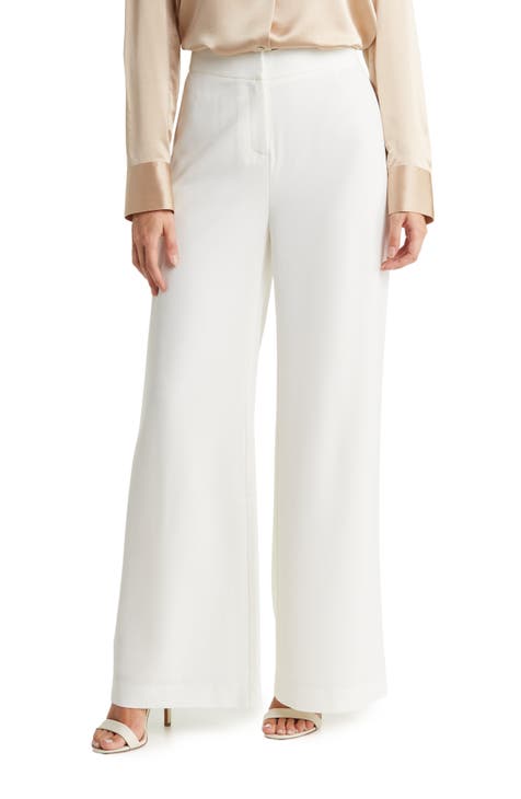 White High Waist Wide Leg Pleat Palazzo Pants White Crepe Pant elegant  Pleat Pants for Women wedding Outfit Formal Trousers Ari J 