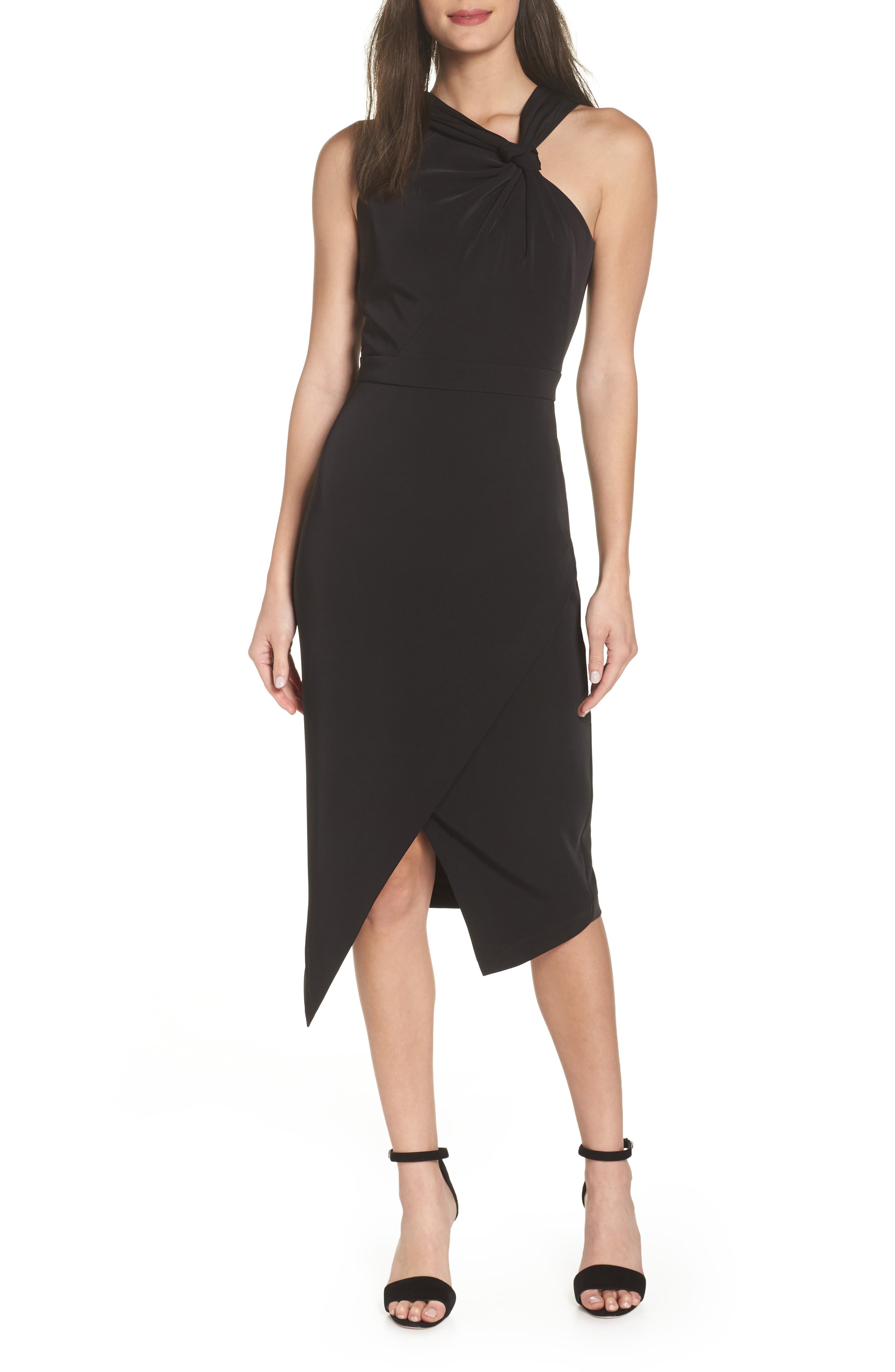 Harlyn Twist Front Asymmetrical Cocktail Dress, Black