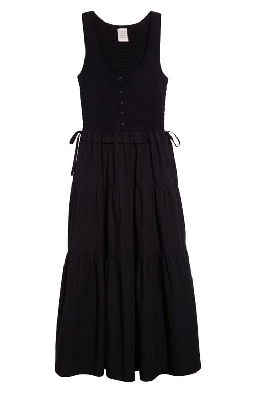 Shop Cinq À Sept Hali Smock Bodice Midi Cotton Blend Dress In Black