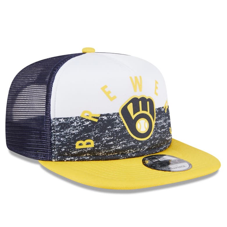 Shop New Era White/gold Milwaukee Brewers Team Foam Front A-frame Trucker 9fifty Snapback Hat