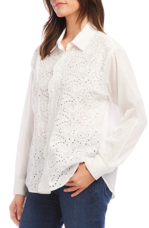 Shop Karen Kane Embroidered Eyelet Button-up Shirt In Off White