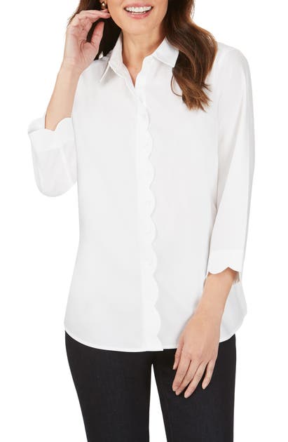 Foxcroft Lily Scallop Detail Non-iron Shirt In White