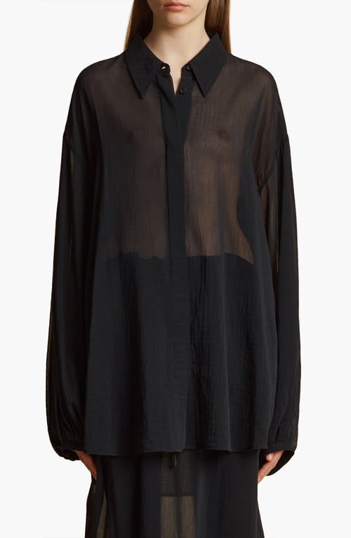 Khaite Bam Sheer Cotton & Silk Button-Up Shirt Black at Nordstrom,