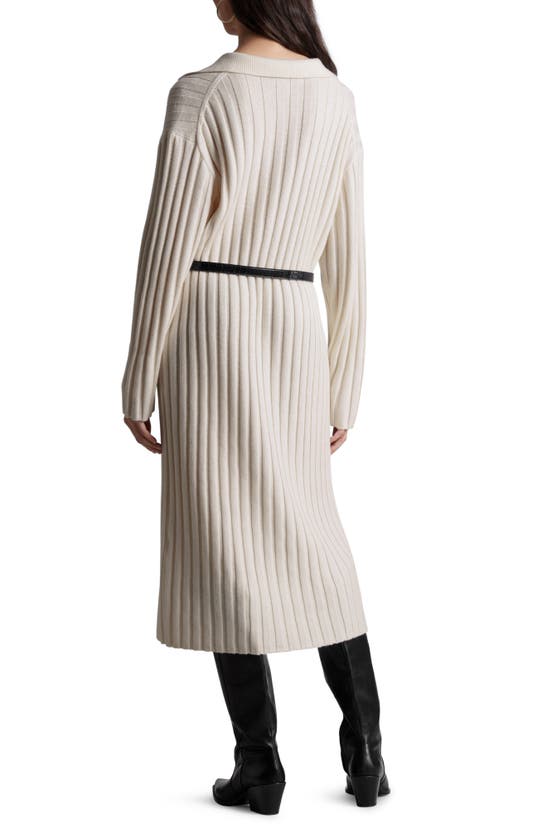 Shop & Other Stories Long Sleeve Wool & Cotton Blend Rib Sweater Dress In White Dusty Light