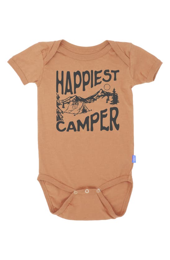 Shop Feather 4 Arrow Happiest Camper Cotton Graphic Bodysuit In Apricot