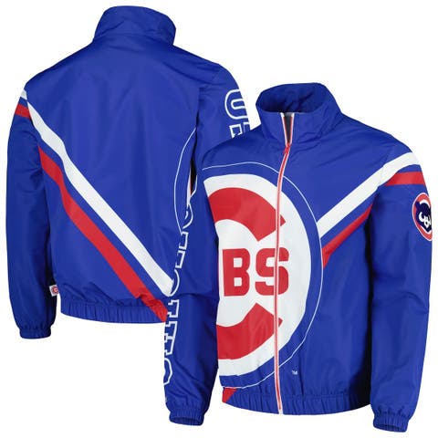 Men's Mitchell & Ness Chicago Cubs Sideline Pullover Royal Satin V-Neck  Jacket