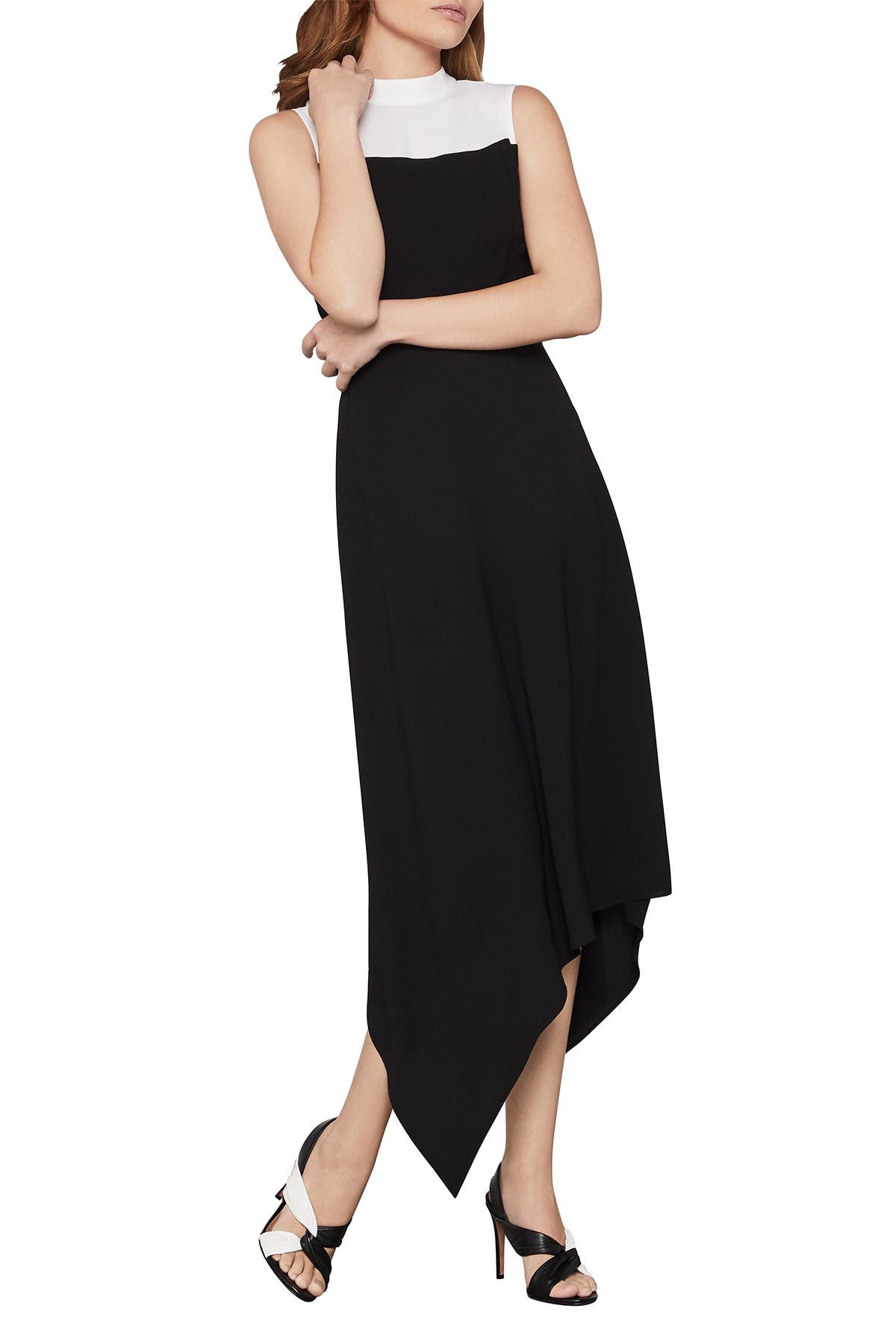 bcbg asymmetrical mock neck dress