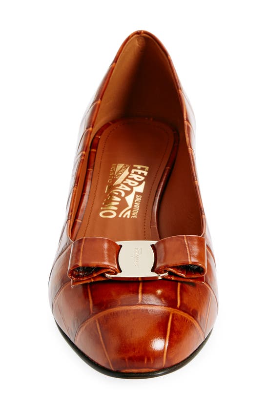 Shop Ferragamo Vara Croc Embossed Leather Pump In Cognac