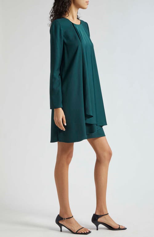 Shop Emporio Armani Ruffle Long Sleeve Crepe Shift Dress In Solid Dark Green