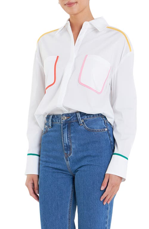 English Factory Flat Binding Button-up Shirt In White Multi